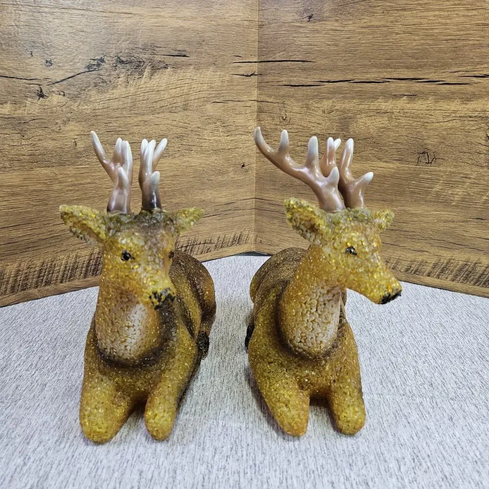 VTG 60s Melted Popcorn Plastic Holiday Buck Deer Set of 2 Christmas NO BULB/CORD